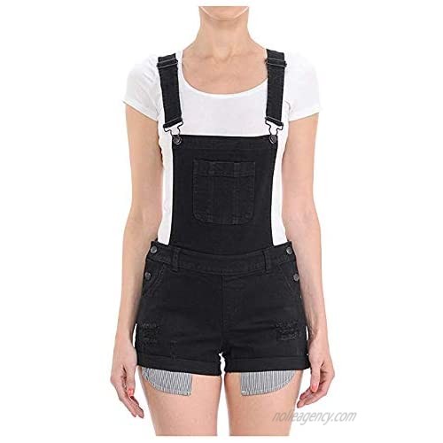 Lovely Curves Women's Junior Distressed Skinny Slim Fit Denim Short Overalls with Spandex