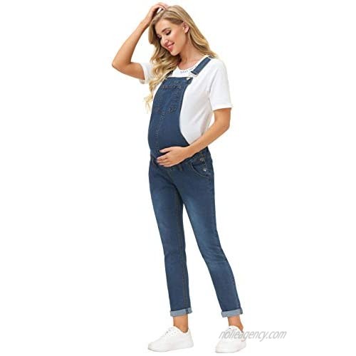 Maacie Maternity Denim Bib Overalls Jumpsuits with Pockets for Women