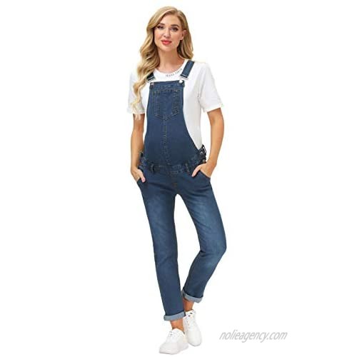Maacie Maternity Denim Bib Overalls Jumpsuits with Pockets for Women
