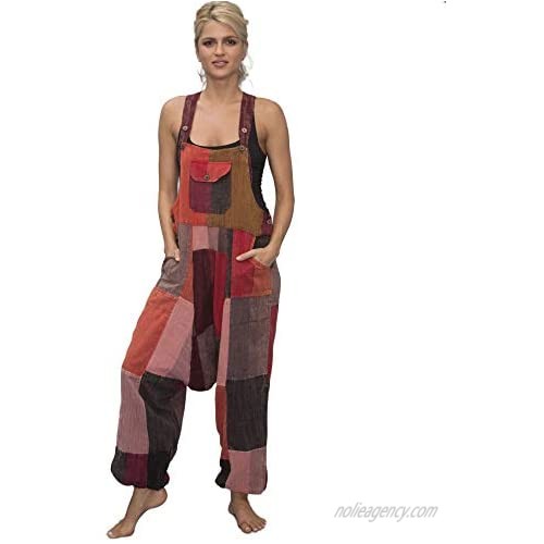 manakamana Patchwork Harem Summer Overalls with Pockets - Boho Loose Jumpsuit - Low Crouch Baggy Romper - 100% Cotton