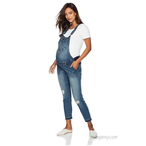 Motherhood Maternity womens Indigo Blue Side Panel Skinny Ankle Length Denim Overalls