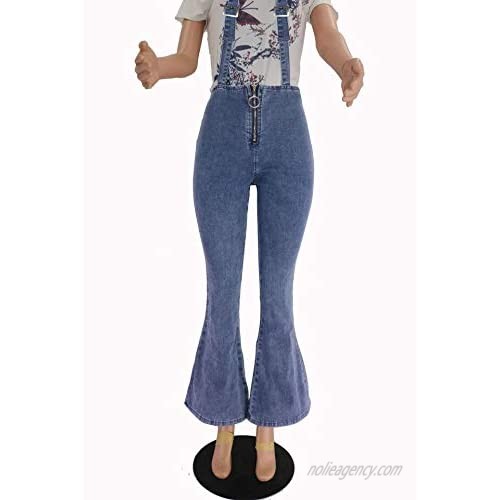 Oflive Women's Fashion High Waisted Denim Overalls Flare Jeans Bell Bottoms Pants