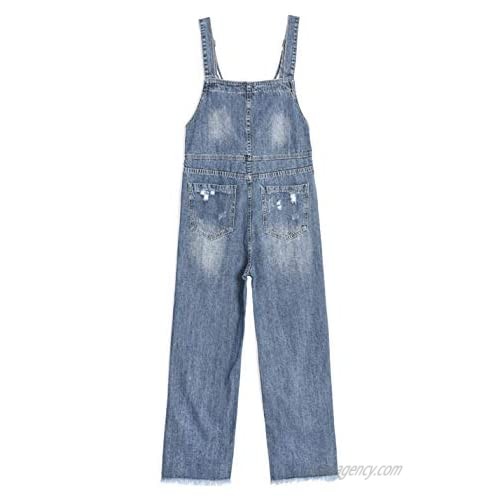 Omoone Women's Loose BF Cropped Denim Bibs Overalls Ripped Jeans Rompers Jumpsuit