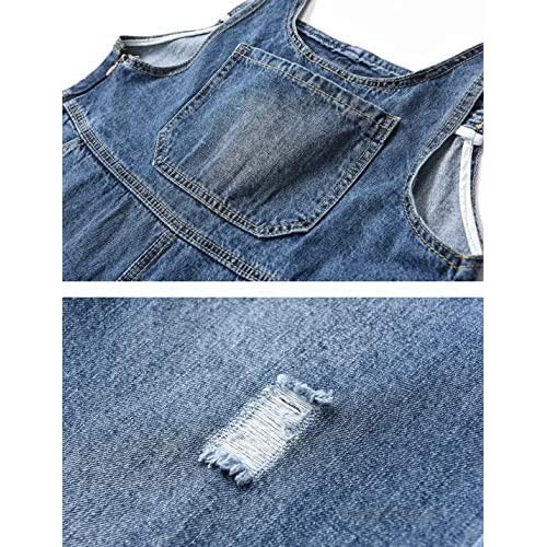 Omoone Women's Loose BF Cropped Denim Bibs Overalls Ripped Jeans Rompers Jumpsuit