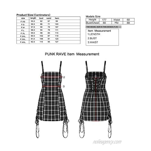 Punk Rave Women's Trendy Plaid Dress Adjustable Straps Drawstring Hem Suspender Bodycon Mini Overall Dress