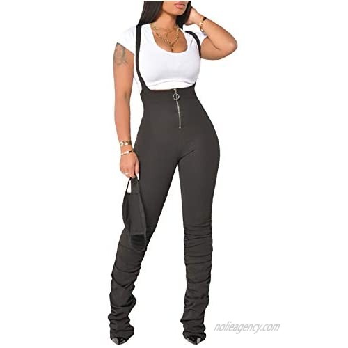 qfmqkpi Women Overalls Zipper Front Strappy Stacked Leggings Suspenders Trousers Rompers Casual Summer L Black
