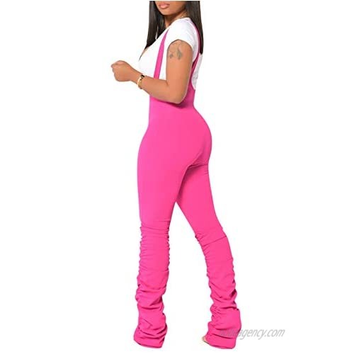qfmqkpi Womens Sexy Solid Color Suspender Jumpsuits Sleeveless Zipper High Rise Stacked Overalls Clubwear M Pink