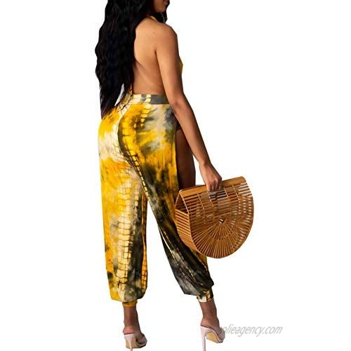 Rela Bota Women's Sleeveless Cut Out Skinny Long Pants Jumpsuits Rompers Clubwear Leopard Print