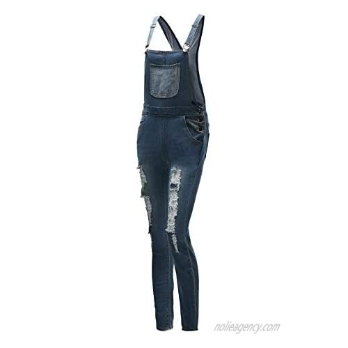 shopping denim Women's Adjustable Strap Slim Fit Ripped Distressed Stretch Long Jumpsuit Denim Bib Overalls Romper