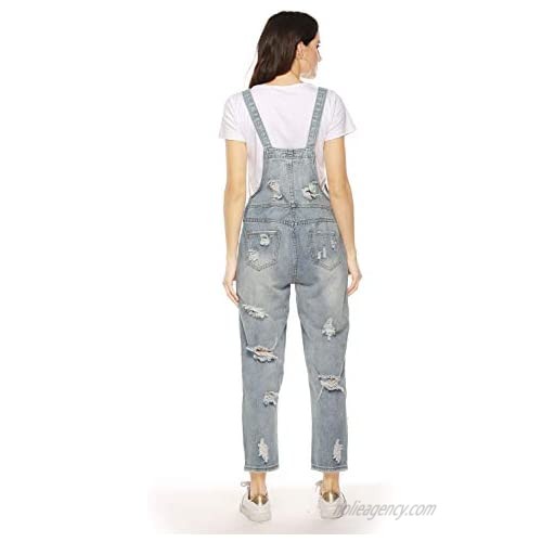Soojun Women's Casual Adjustable Strap Ankle Length Ripped Denim Overalls