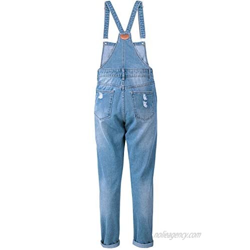 Tanming Women's Casual Distressed Ripped Pockets Denim Jeans Bib Overalls Rompers