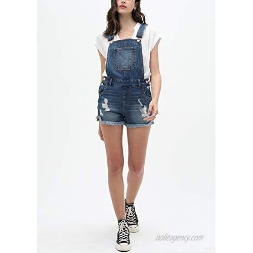 theSimple Women’s Summer Cute Denim Romper Overall Shorts – Frayed Hem Ripped Bib Shortalls LT3122RS Blue L