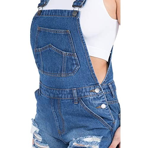 TwiinSisters Women's Comfy Stretchy Slim Fit Ripped Jeans Denim Shorts Overalls Shortalls Romper Outfit for Women