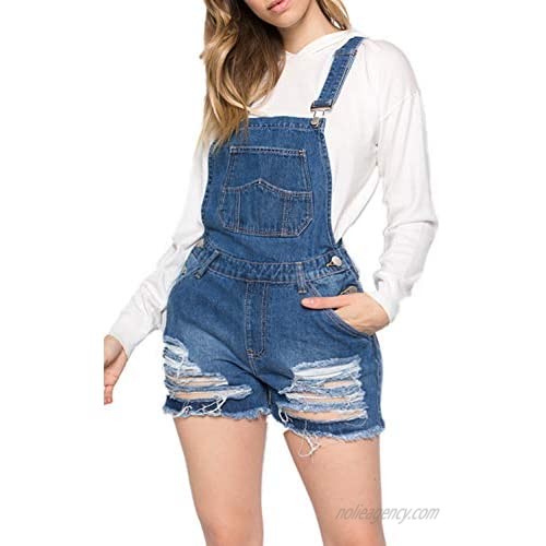 TwiinSisters Women's Comfy Stretchy Slim Fit Ripped Jeans Denim Shorts Overalls Shortalls Romper Outfit for Women