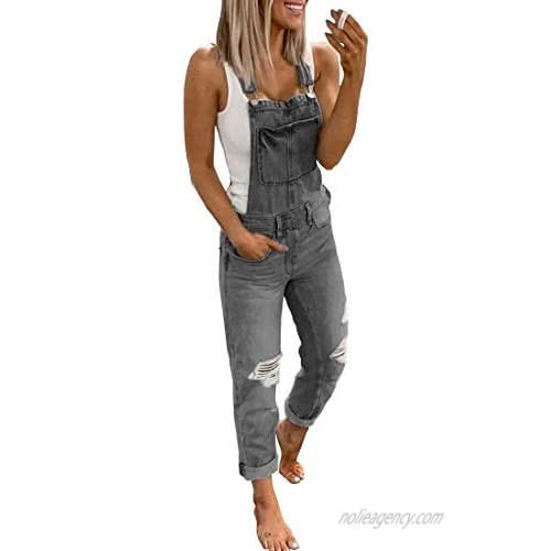 utcoco Women's Street Casual Strappy Destroyed Ripped Straight Leg Washed Distressed Denim Jeans Overalls