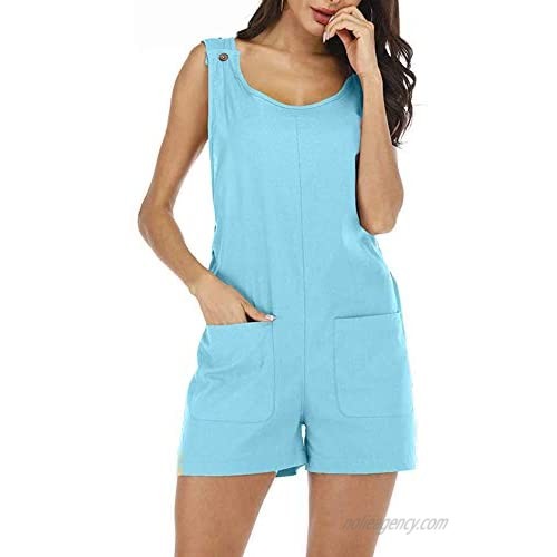 VIENNAR Women's Casual Loose Linen Cotton BIB Pants Jumpsuit Dungarees Playsuit Shorts Overalls with Pocket