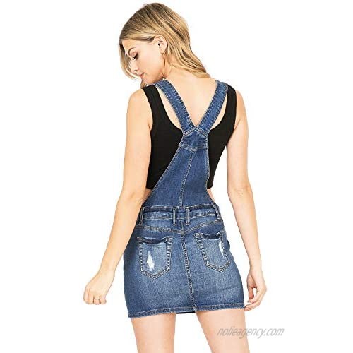 Wax Jeans Women's Juniors Cute Stretchy Denim Overall Dress
