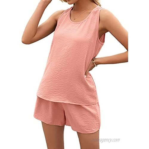WAYMODE Women's 2 Pieces Outfit Loungewear Summer Loose Tank Top & Short Tracksuit Sets