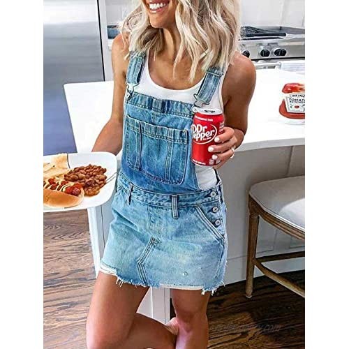 Women Denim Overall Dress Adjustable Strap Pinafore Dress with Pockets Independence Day Outfit for Adult