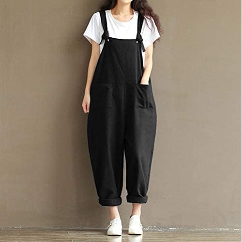Women's Casual Plus Size Overalls Baggy Wide Leg Loose Rompers Jumpsuit