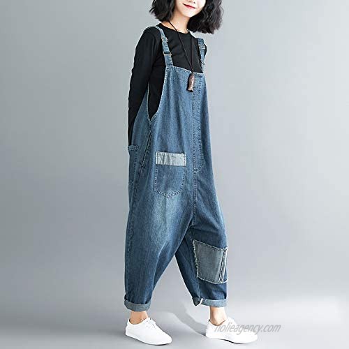 Women's Loose Baggy Cotton Wide Leg Jumpsuits Rompers Overalls Harem Pants Distressed