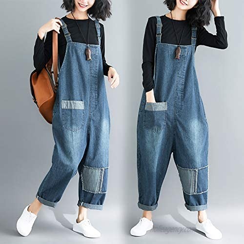 Women's Loose Baggy Cotton Wide Leg Jumpsuits Rompers Overalls Harem Pants Distressed