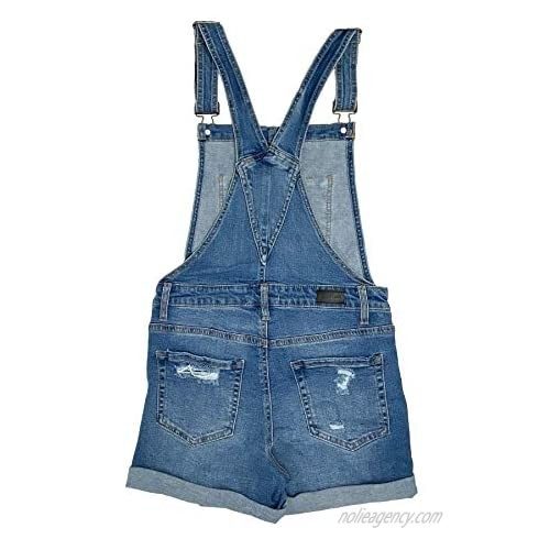 Women’s Summer Cute Denim Romper Overall Shorts – Destroy Wash Cuffed Hem Bib Shortalls CTB582LS Blue M