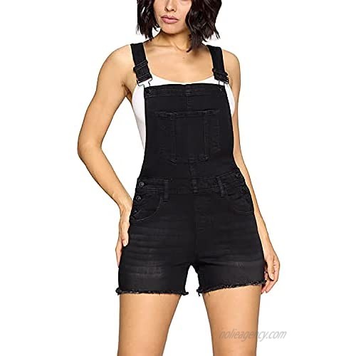Women’s Summer Cute Denim Romper Overall Shorts – Frayed Hem Bib Shortalls CTB609LS Black M