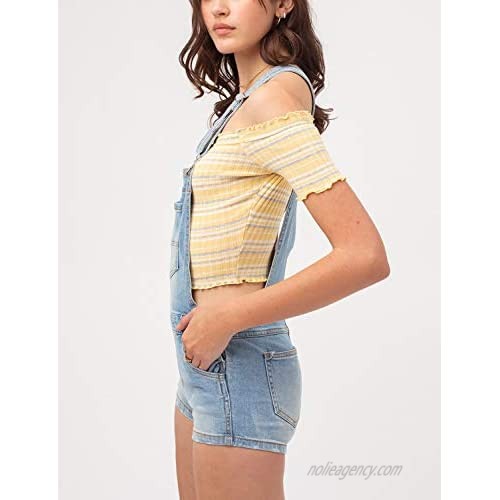 Women’s Summer Cute Denim Romper Overall Shorts – Low Rise Slim Fit Bib Shortalls LT3277RS Light Blue L