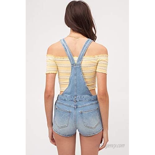 Women’s Summer Cute Denim Romper Overall Shorts – Low Rise Slim Fit Bib Shortalls LT3277RS Light Blue L