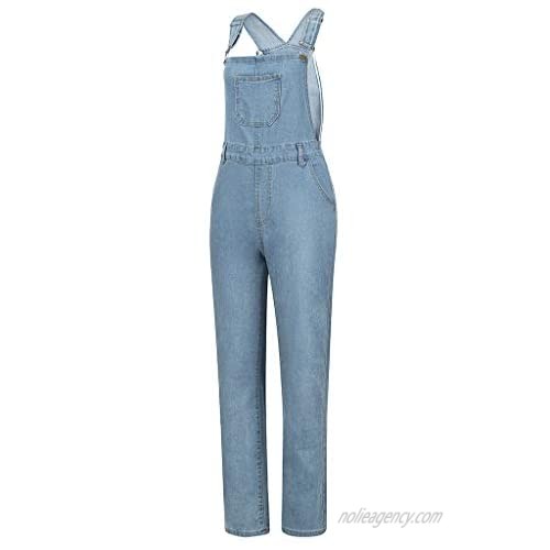 Women's Vintage Adjustable Straps Cuffed Hem Denim Bib Overalls Plus Size Blue Jeans