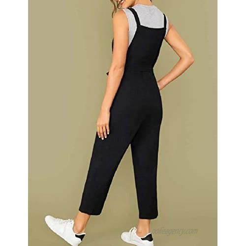 Yeokou Womens Casual Baggy Tapered Cropped Bib Jumpsuit Overalls Rompers with Belt