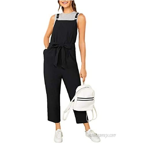 Yeokou Womens Casual Baggy Tapered Cropped Bib Jumpsuit Overalls Rompers with Belt