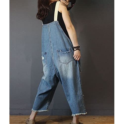 YESNO P60 Women Jeans Cropped Pants Overalls Jumpsuits Hand Painted Poled Distressed Casual Loose Fit