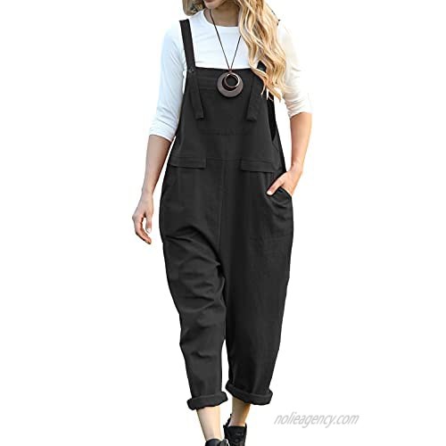 YESNO Women Long Casual Loose Bib Pants Overalls Baggy Rompers Jumpsuits with Pockets PV9