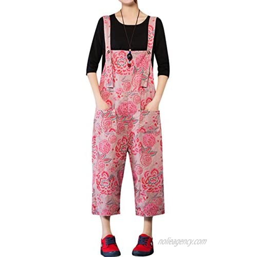 Zoulee Women's Printed Bib Overalls Loose Jumpsuits Rompers