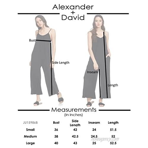 Alexander + David Women’s Casual Loose Fit Jumper Spaghetti Strap Sexy Jersey Jumpsuit Romper