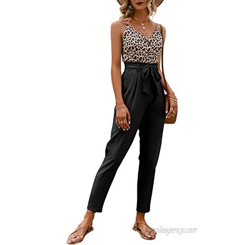 Amegoya Women's Summer Outfits Sets Jumpsuit Spaghetti Strap Long Pencil Pants Jumpsuit with Pockets