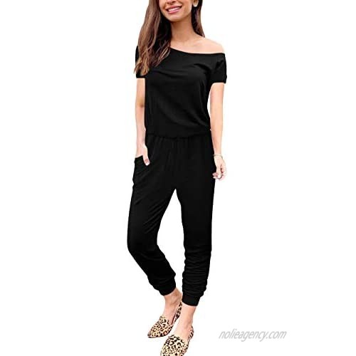 ANRABESS Women's Loose Casual Off Shoulder Elastic Waist Stretchy Long Romper Jumpsuit with Pockets