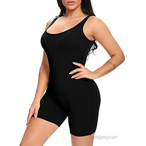Fanuerg Womens Summer Sexy Ribbed Sleeveless Bodycon Rompers Shorts Jumpsuits