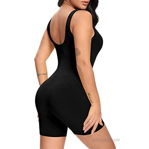 Fanuerg Womens Summer Sexy Ribbed Sleeveless Bodycon Rompers Shorts Jumpsuits