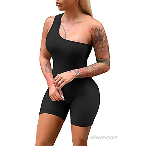 GOBLES Women's Sexy One Shoulder Sleeveless Bodycon Short Pants Jumpsuits One Piece Romper