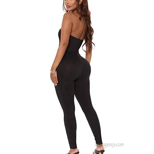 GOBLES Women's Sexy Sleeveless Off The Shoulder Bodycon Tube Jumpsuits Rompers
