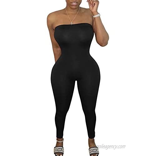 GOBLES Women's Sexy Sleeveless Off The Shoulder Bodycon Tube Jumpsuits Rompers
