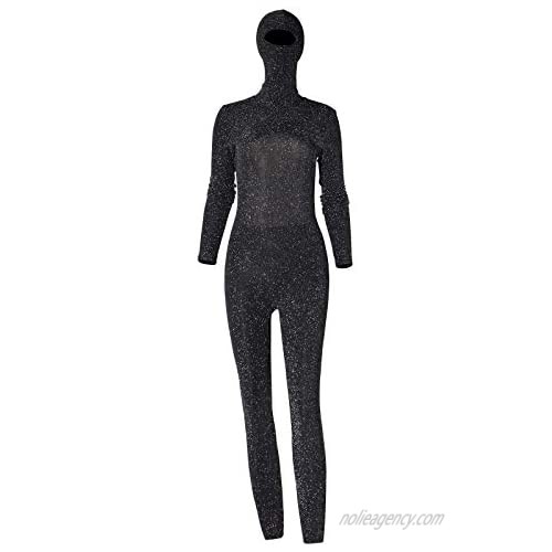 GUXMO Womens Sexy See Through Clubwear Jumpsuit Sparkly Backless Bodycon Long Sleeve Jumpsuits Party Night Outfits