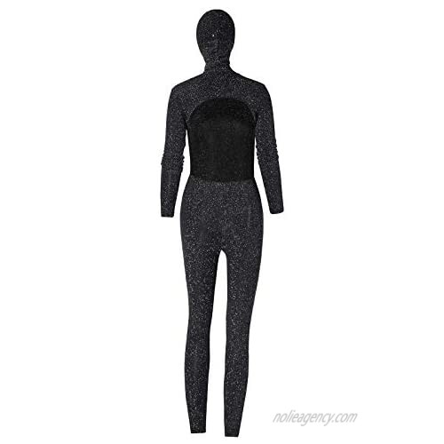 GUXMO Womens Sexy See Through Clubwear Jumpsuit Sparkly Backless Bodycon Long Sleeve Jumpsuits Party Night Outfits