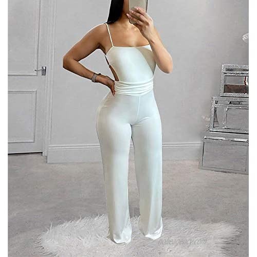 kaimimei Women's Sexy One Piece Outfits Wide Leg Flare Pants Bodycon Rompers Casual Clubwear Playsuit
