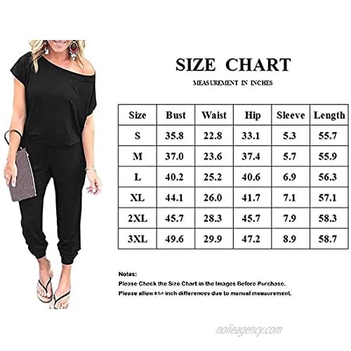 KAY SINN Womens Off Shoulder Jumpsuit Short Sleeve Casual Elastic Waist Rompers with Pockets