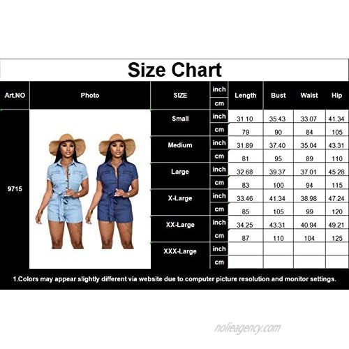 LaiyiVic Denim Romper for Women Jumpsuit Stretch Sexy Casual Short Sleeve Summer
