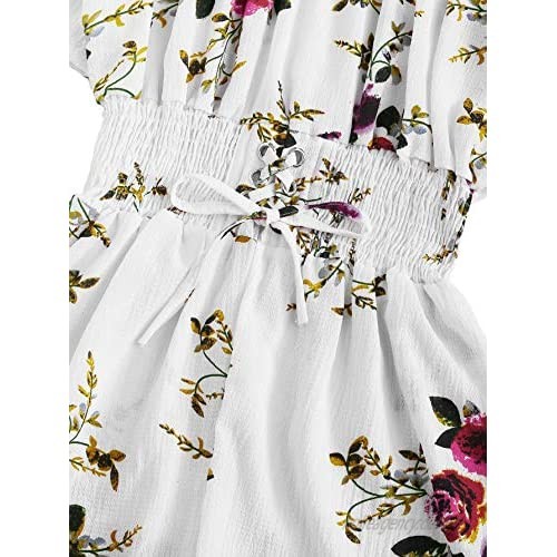 Milumia Women Short Sleeves Floral Off The Shoulder Jumpsuits Rompers